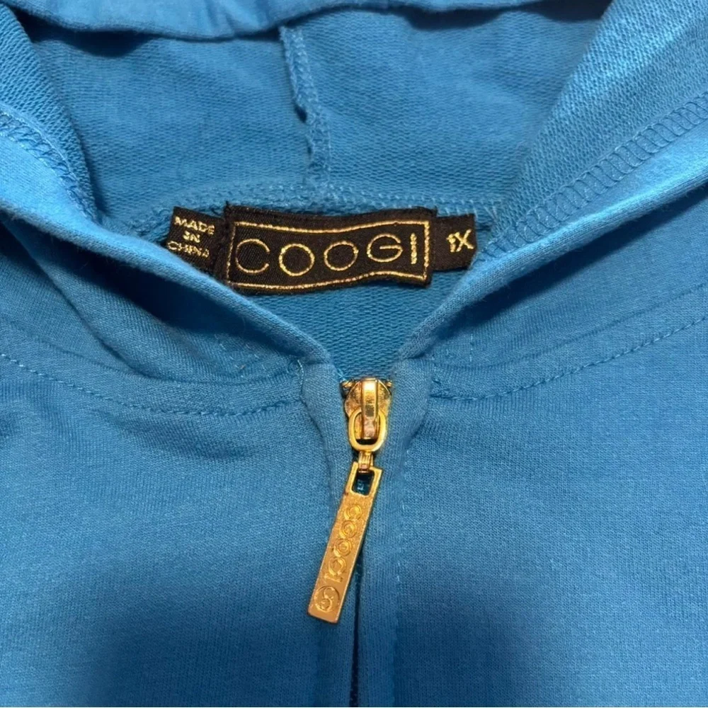 VTG COOGI Women's 1X Crop Zip Up Hoodie Rhinestone Logo Blue Pockets - Picture 4 of 6